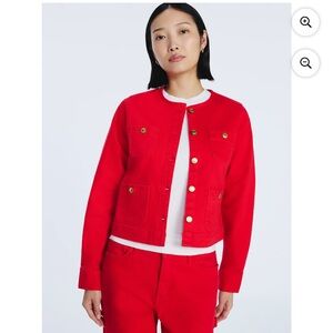 Women's Red Collarless Button Jacket by
